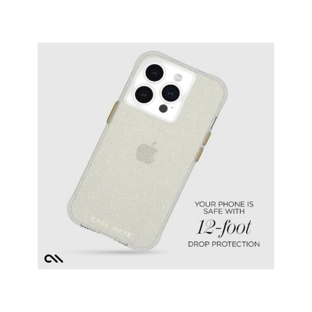 Case Mate iPhone 15 Pro Case Sheer Crystal Champagne Gold Wireless Charging 6.1